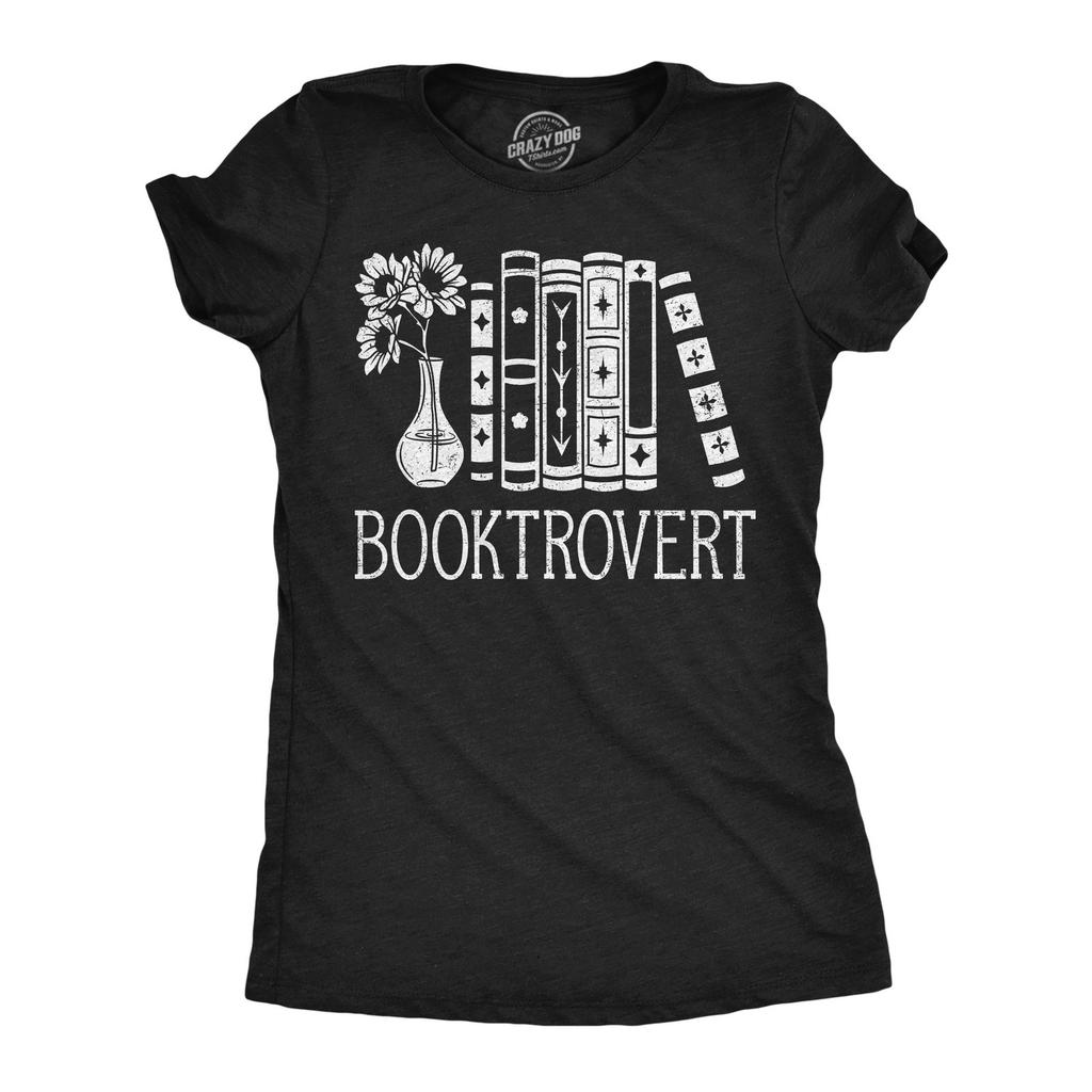 Womens Funny T Shirts Booktrovert Nerdy Tee For Ladies