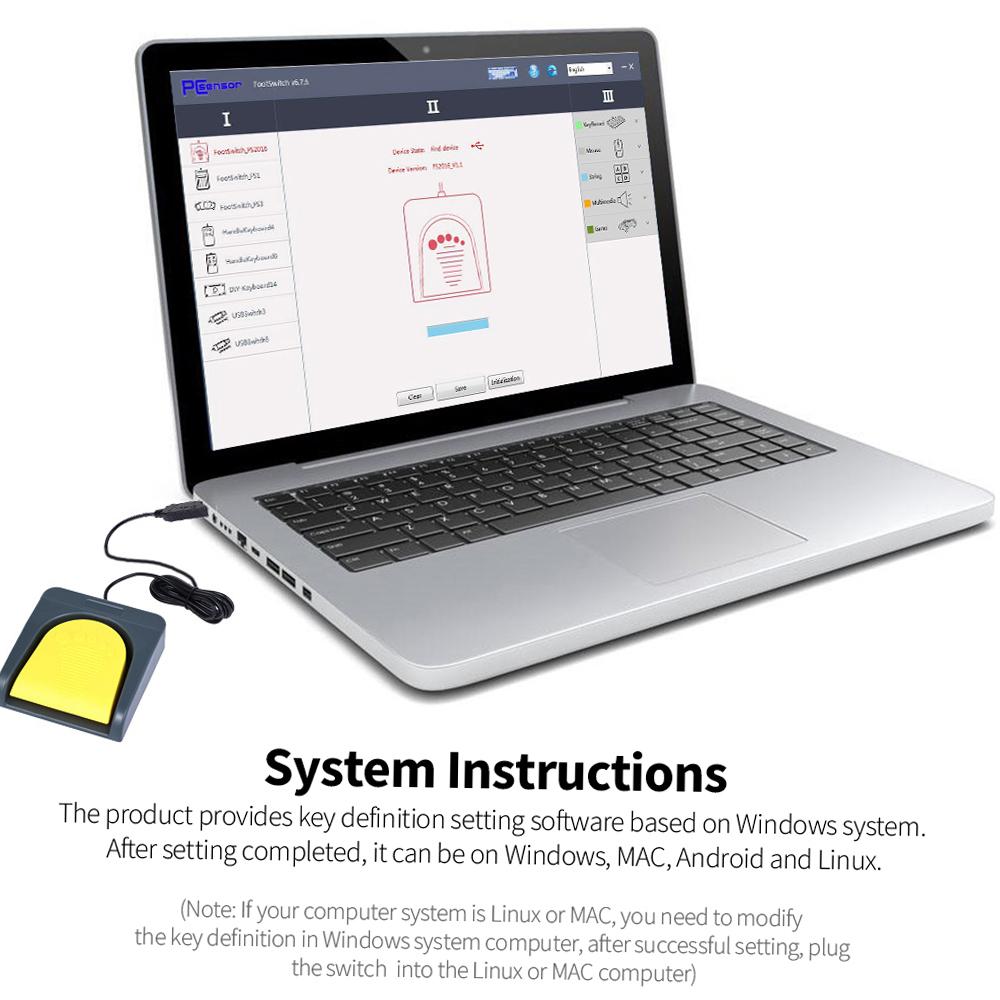 Foot Switch Pedal Switch Custom Shortcut Key Multimedia Game Handle Foot Switch with Line 2 Meters Gray