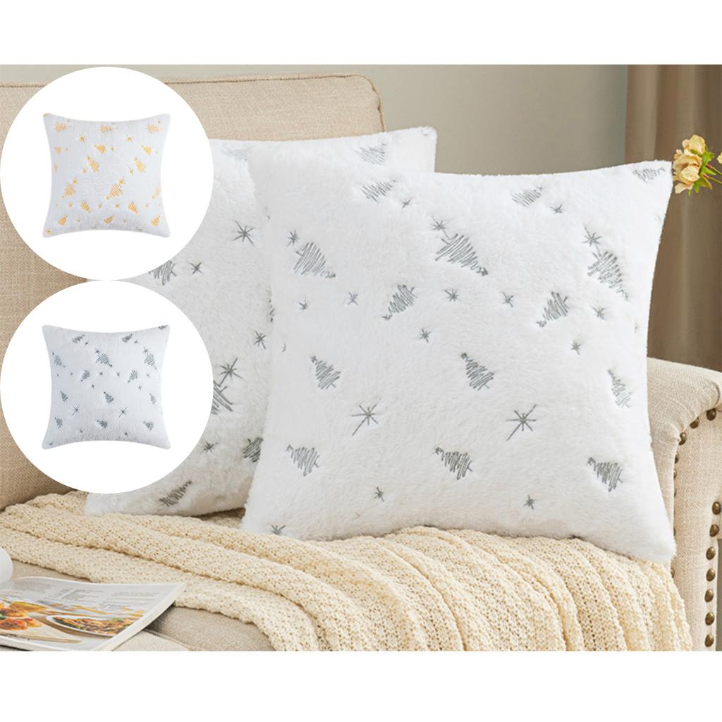Christmas Tree Embroidered Pillow Cover Plush Snowflake Embroidered Pillow Cover