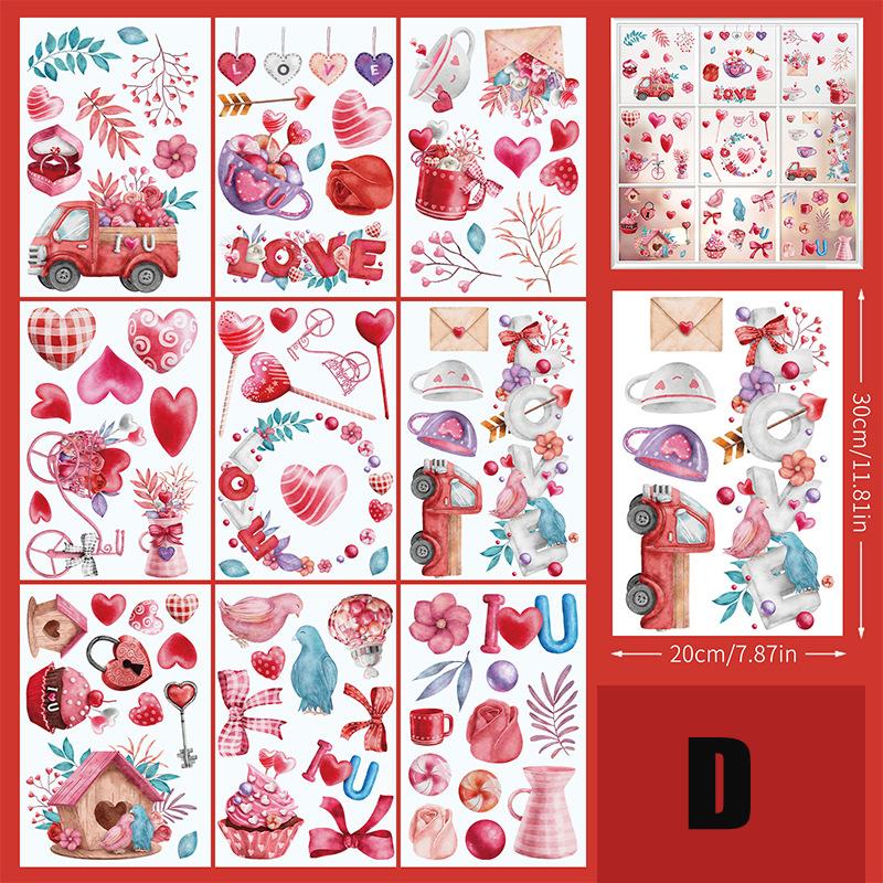 9pcs Valentine's Day Gnomes No Glue Static Sticker Window Glass Refrigerator Sticker