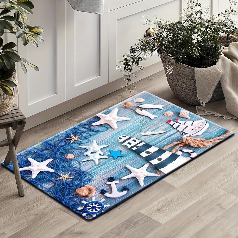 Tappetino da Bagno Faro Nautico Stile Mediterraneo Tappeto Assorbente Antiscivolo Perfetto per Arredo Bagno Costiero Ingresso