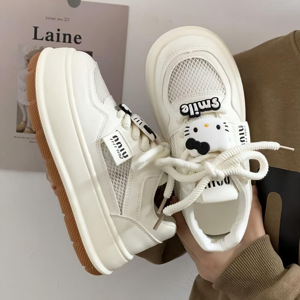 Students summer single mesh breathable big head muffin little white shoes children thick soles 2025 new popular casual net shoes