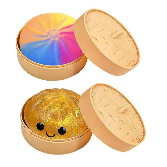 2 Stück Simulation gedämpfte Brötchen Spielzeug Stressabbau Kleine Teigtaschen Quetsch-Sensorisches Fidget-Spielzeug Langsam aufsteigender Stressball Dekompression Teigkugel Spielzeug