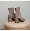 Women's Genuine Leather Suede Chunky Heel Ankle Boots - Pointed Toe, Slimming Design, 2025 Autumn/Winter Collection