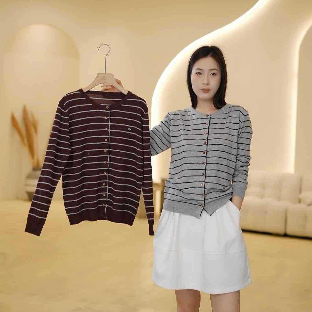 

Korean Pointelle Stripe Wool Cardigan H0312-181 One Size серый
