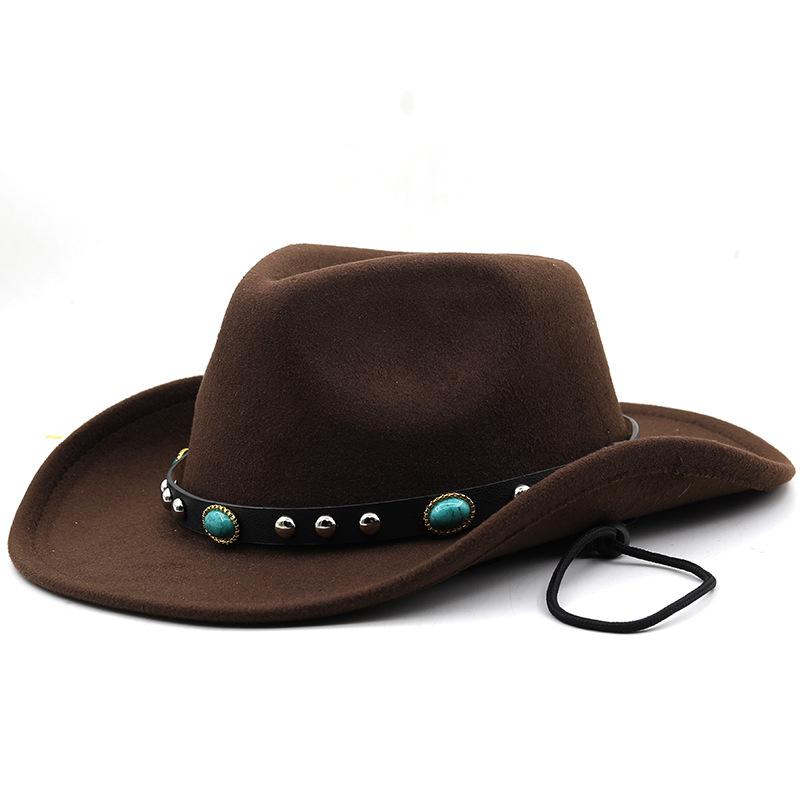 Cappelli da cowboy europei e americani delle regioni occidentali, cappelli a cilindro in lana alla moda maschile e femminile, cappelli da cowboy tibetani in stile etnico