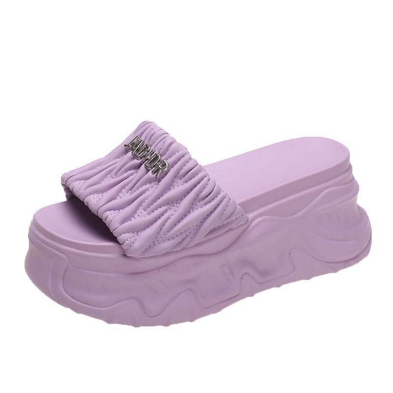 Móda Móda Kovová dekorace Robustní Platformové Sandály Dámské Léto 8CM Klínek Vysoké Podpatky Sandály Dámské Spodní Nazouváky Plážové Pantofle