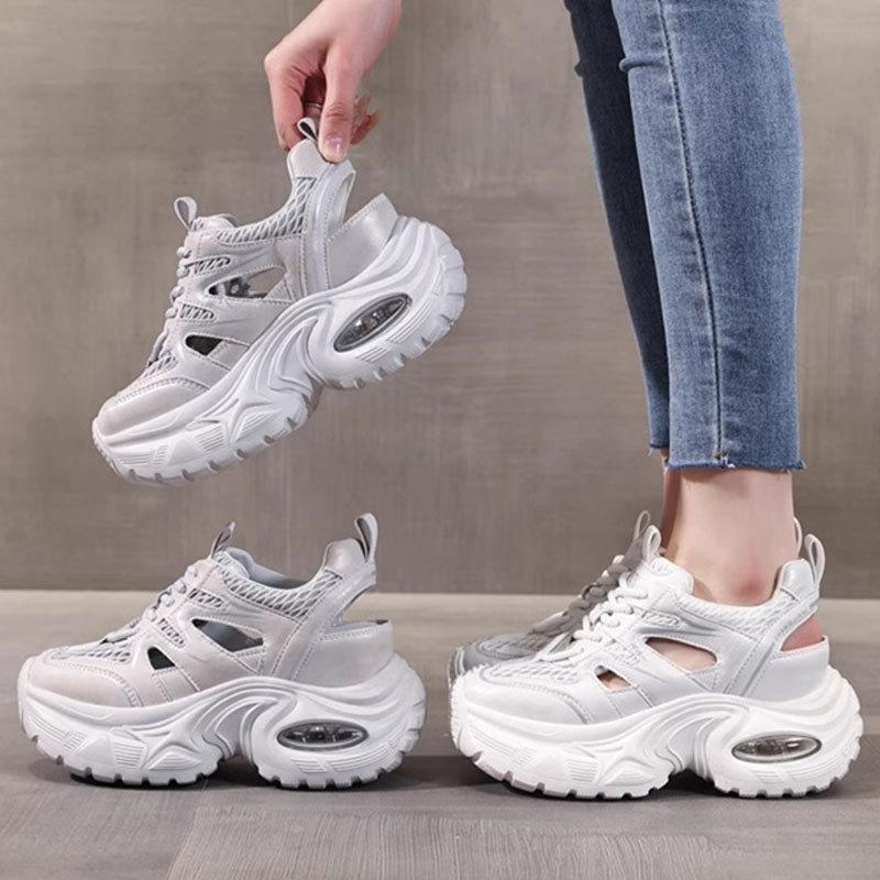 Baotou Roman Sports Sandals Summer New Hollow Mesh Breathable Thick Sole Inner Height Increase Casual Dad Shoes