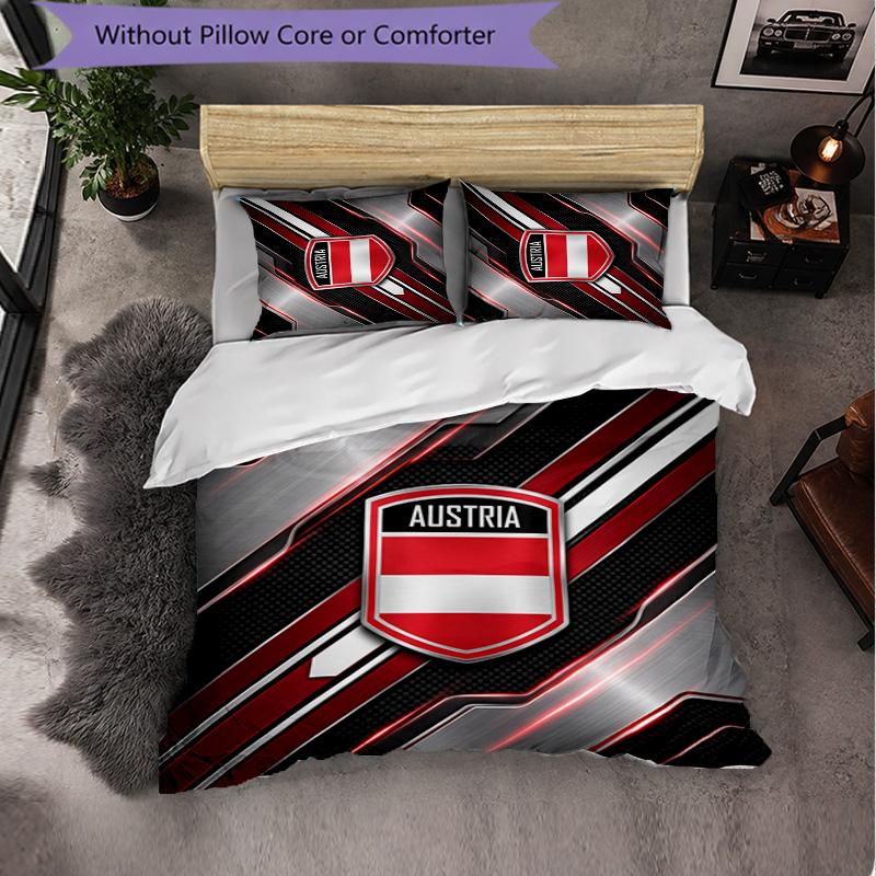 Austria Football Pattern 3 Pieces Bedding Set Soft Microfiber Duvet Cover with Pillow Cases for Bedroom