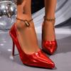 Fashion Red High Heels 2025 New Wedding Shoes Women's Light Mouth Stiletto Patent Leather Sexy Temperament Single Shoes
