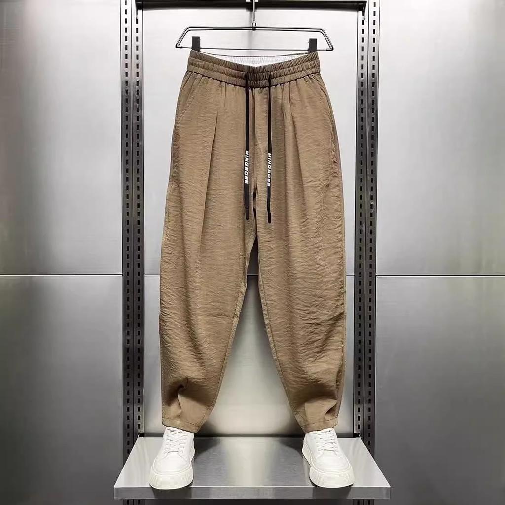 Ice Silk Men's Casual Pants Summer New Style Loose Straight Tube Quick Dry Air Conditioning Sports Nine Points Thin