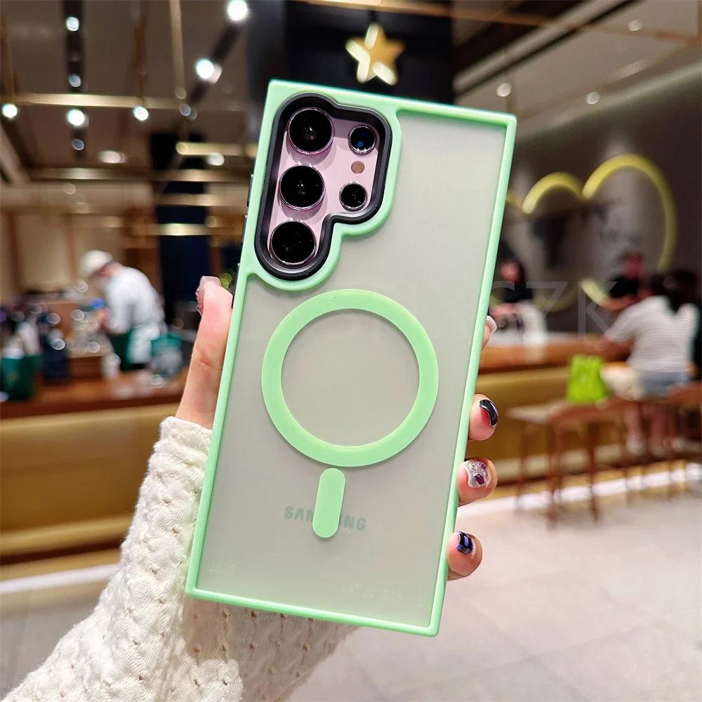 Luxury Matte Translucent Wireless Charging For Magsafe Case For Samsung Galaxy S23 S22 Ultra 23 Plus Shockproof Phone Cover