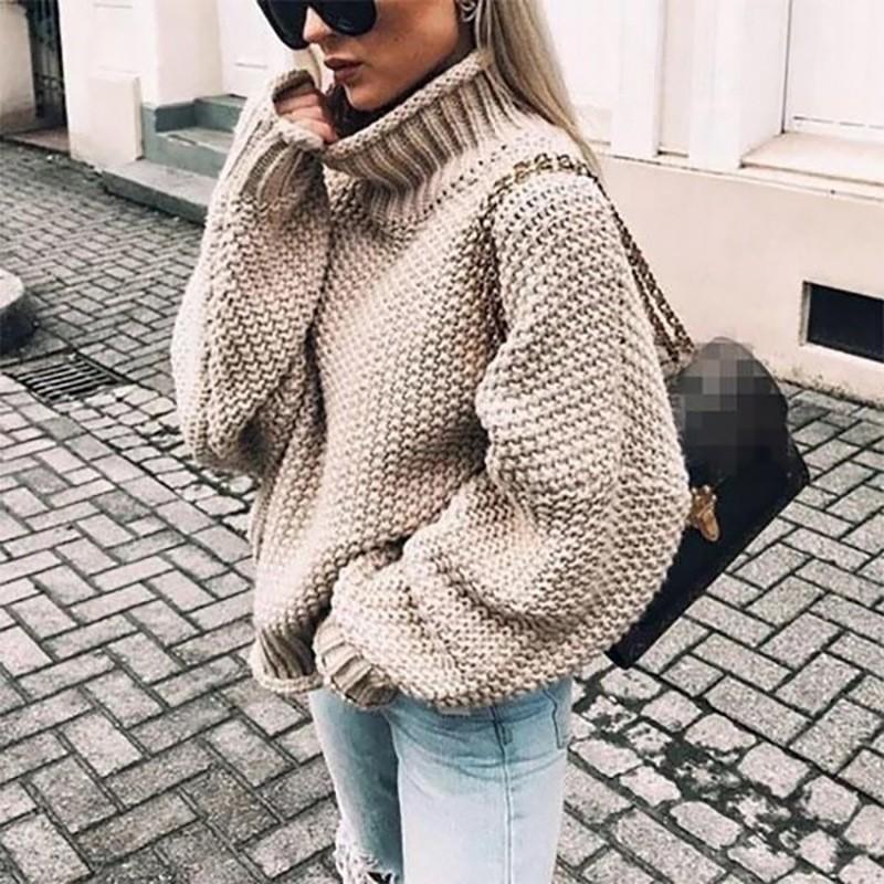 Womens Oversized Chunky Knit Turtleneck Sweater Long Sleeve Loose Fit Cotton Blend Fall Winter Casual