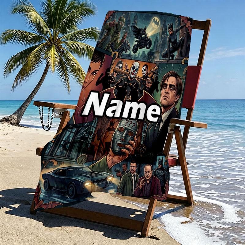 Custom Name Personalized Batman Print Beach Towel, for Trip Camping Beach Party Home Decor, Birthday Gift for Family & Friends