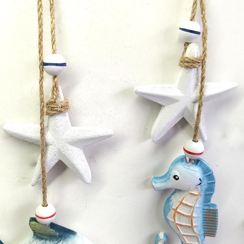 Mediterranean Style Wooden Ocean Animal Wall Art Pendants with Natural Jute Rope Nautical Decor for Beach Cottage Home Decoration