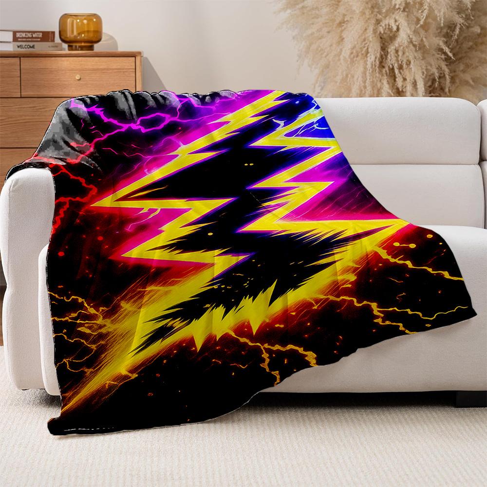 1pc Vibrant Lightning Bolt Print Flannel Blanket - Soft, Warm, and Machine Washable | Minimalist Home Decor for Sofa, Bedroom