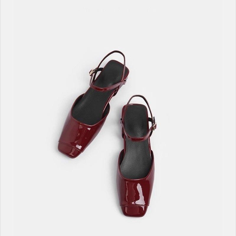 Fashion Square Toe Japanned Leather Mary Janes Shoes Woman Designer Slingback Summer Shoes Patchwork Leather Flats Women Work Shoes