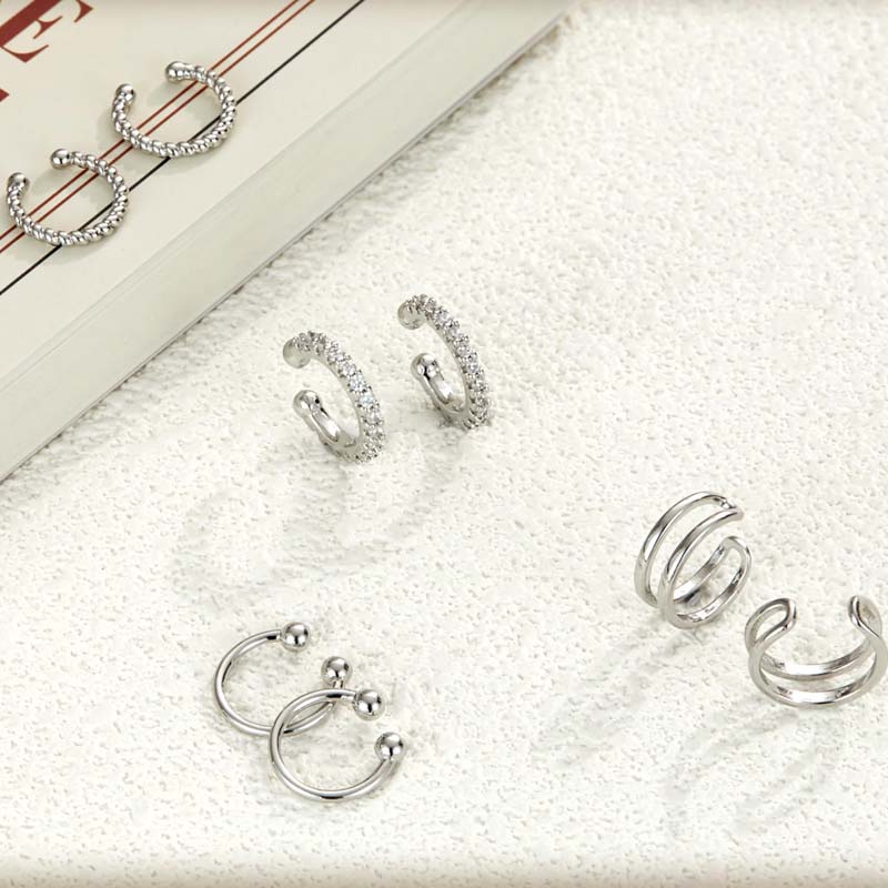 4Pcs/Set Fashion Gold Color Crystal Clip Earrings for Women Minimalist Metal C-shaped Fake Piercing Ear Cuff Ear Jewelry