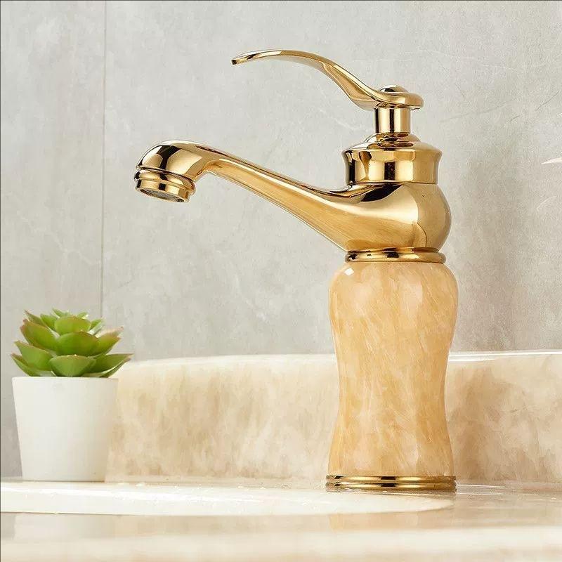 Rose Gold Luxury Bathroom Basin Faucet Single Handle Vanity Sink Mixer water Taps Brass Natural Jade Basin Sink Faucet Chrome