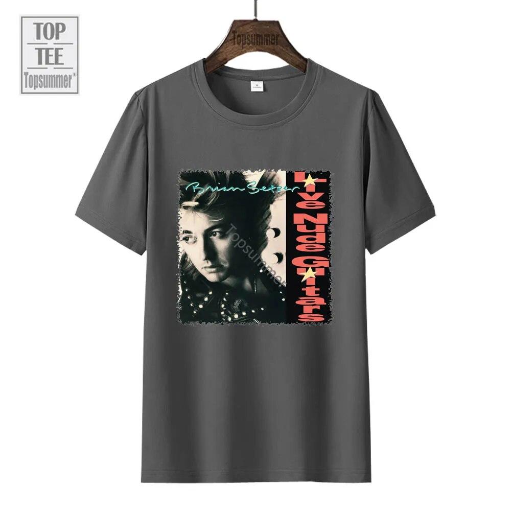 Live Nude Guitars Album T-Shirt Brian Setzer Tour T Shirt Unisex Pop Streetwear Short Sleeve Tee Shirt FeUnisex Black Clothings