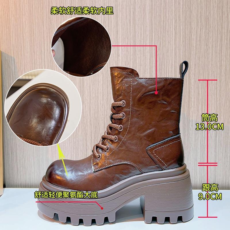 Leather Martin boots women's autumn and winter new high-heeled retro short boots women's casual versatile boots women's fashion women's boots
