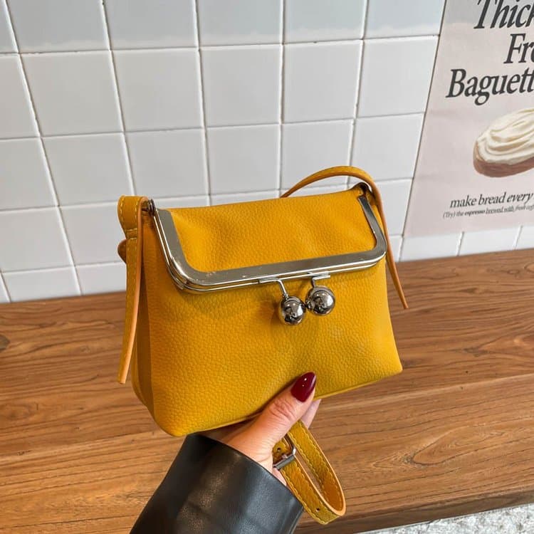 Metal clip button small square bag light luxury texture shoulder bag