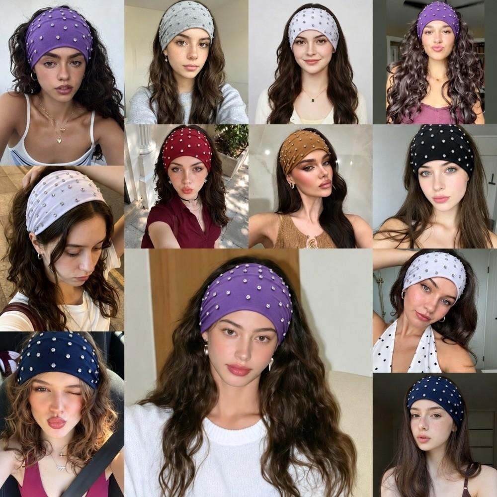 Wide Punk Rivet Hair Bands Soft Elastic Sports Headband Punk Studded Headband Hair Accessories