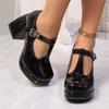 Fashion Shoes Female 2025 Mary Janes Women's High Heels Plus Size Dress Pumps Women Round Toe Buckle Strap Chunky Heels Shoes Women