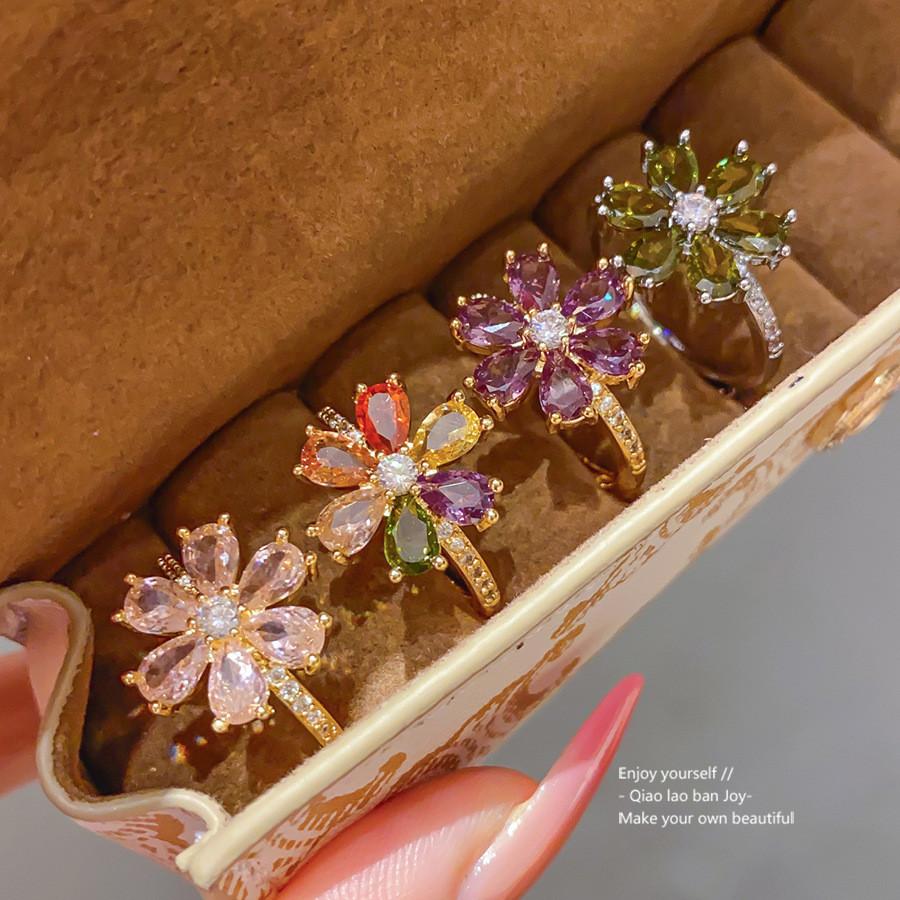 Floral Zircon Flower Ring With 18k Gold Plating For Women Fashion Accessories