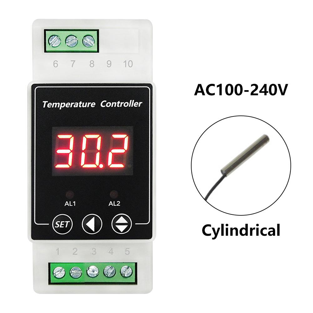 AC100-240V Din Rail Thermostat Digital Temperature Controller with Sensor Relay Output Temperature Alarm Controller NO NC COMMON