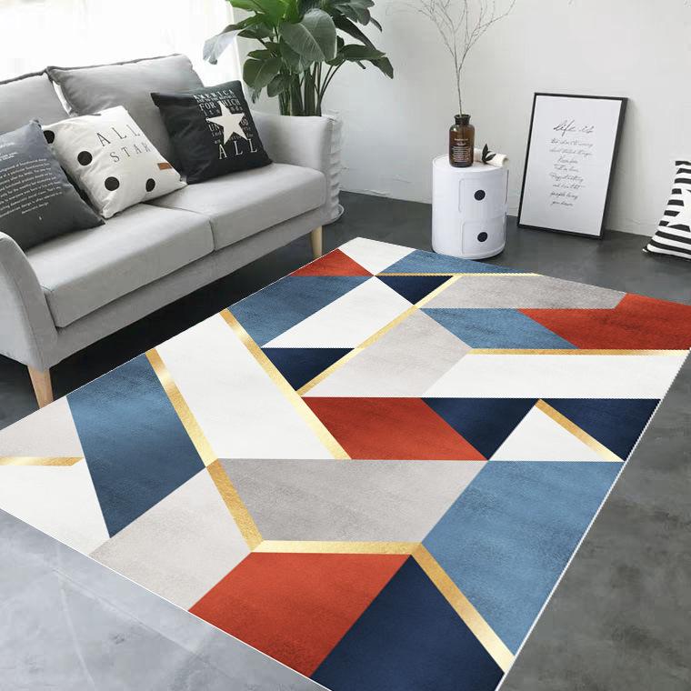 3D Printed Geometric Pattern Carpet Nordic Minimalist Design Living Room Mat Rug Home Decoration Gold Accent Sofa Floor Decor