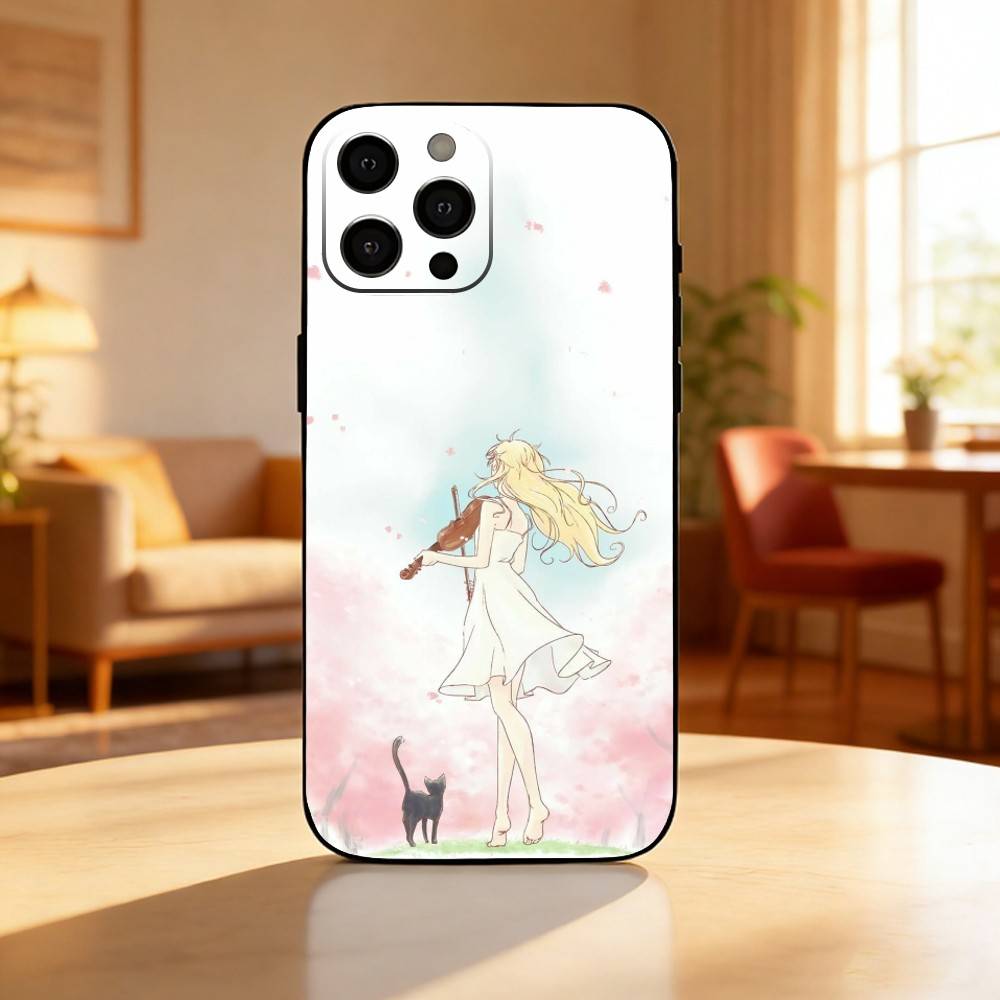 Amine Your Lie In A-Aprils Phone Case For iPhone17,16,15,14,13,12 Plus,Max Soft Silicone Black Cover
