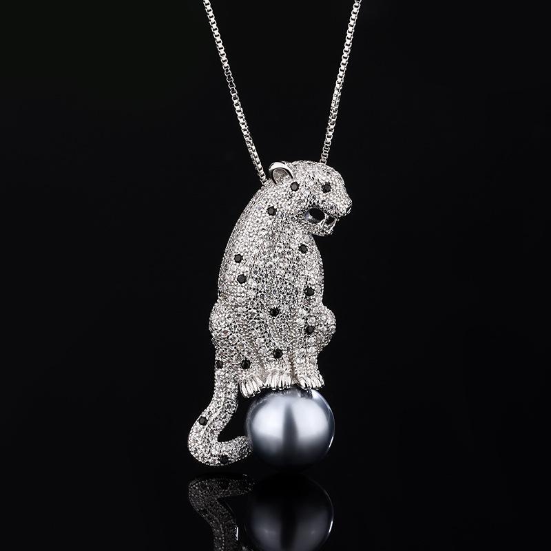 Ювелирные изделия Медное основание Позолоченное Жемчуг Леопардовое ожерелье 14 мм