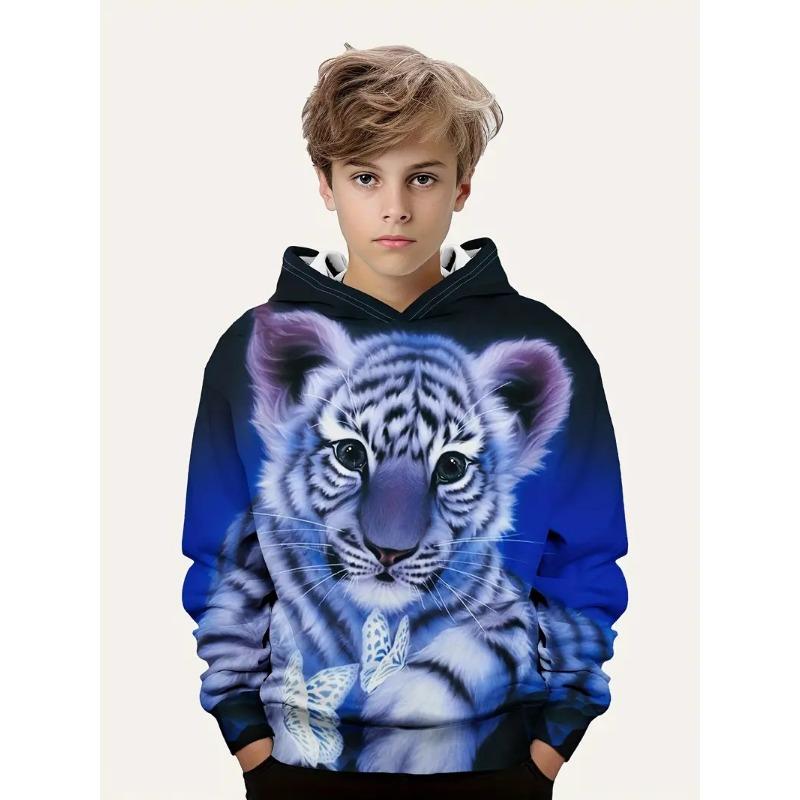 Autumn Winter Kids Wolf Printed Hoodie Coat With Hat Animal Pattern Hooded Clothing Boys Girls Streetwear Casual Stylish Outfit