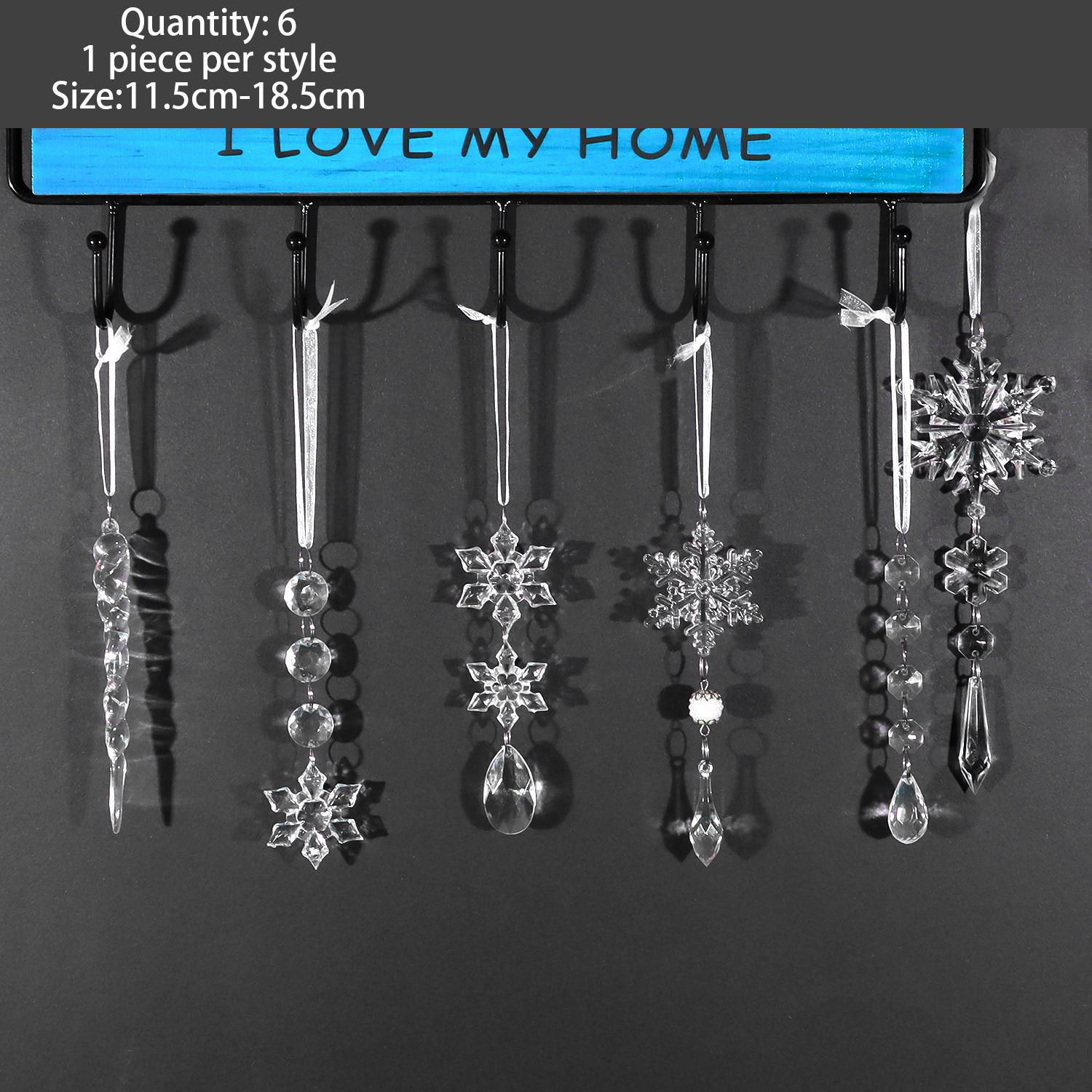 

6/12/18pcs Christmas Tree Decor Crystal Ornaments - Hanging Acrylic Snowflake Icicle Drop Crystal for Christmas Party Supplies
