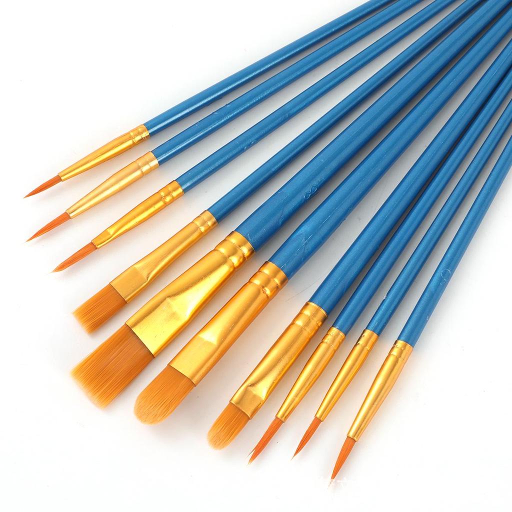 10-Piece Pearlescent Plastic Handle Nylon Hair Painting Brush Set for Kids - Ideal for Oil and Gouache Painting
