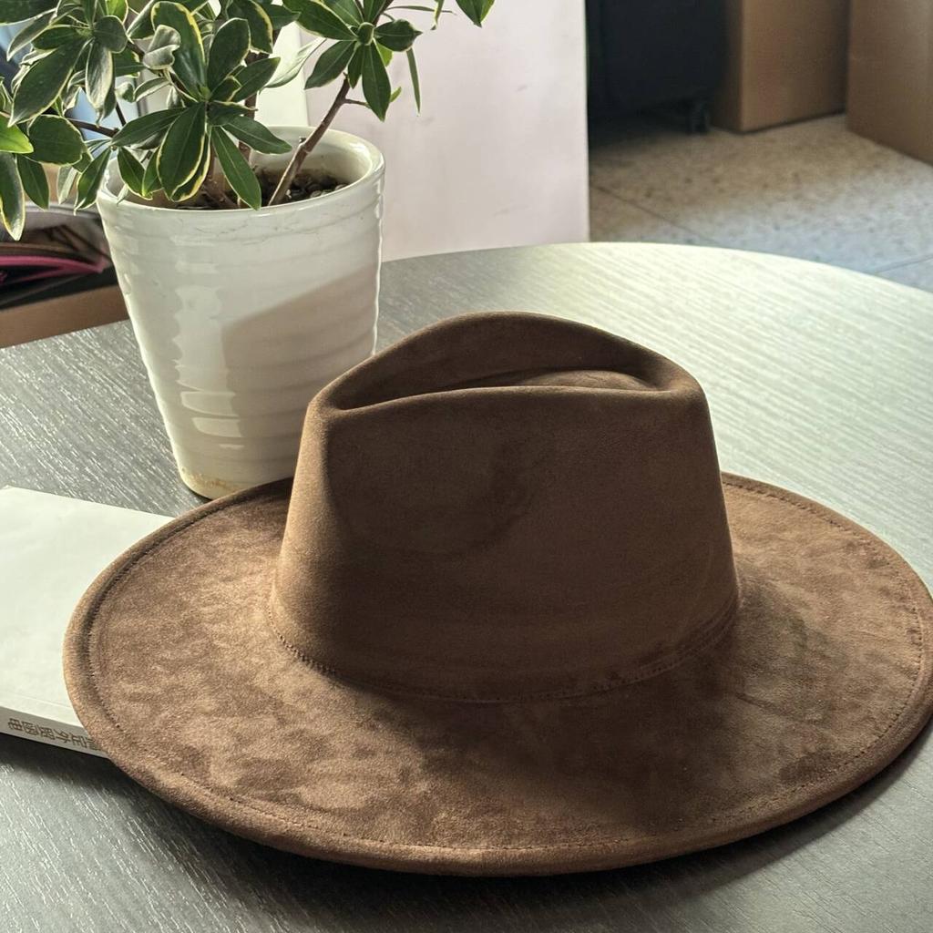 LIDHAY Western Style Suede Hat, Unisex Wide Brim Fedora Hat, Felt Panama Hat, Rancher Hat LIDHAY Western Style Suede Hat, Unisex