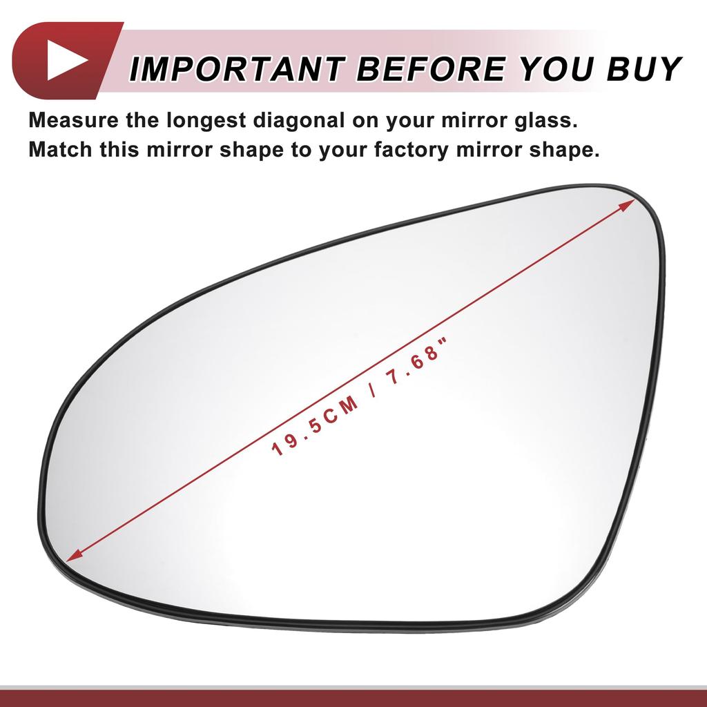 HEROFFIX Mirror Glass Replacement for Toyota Yaris Left Driver Side with Back Real Glass Plastic 1-Piece 2012-2017, Plate, No. 879090D580,