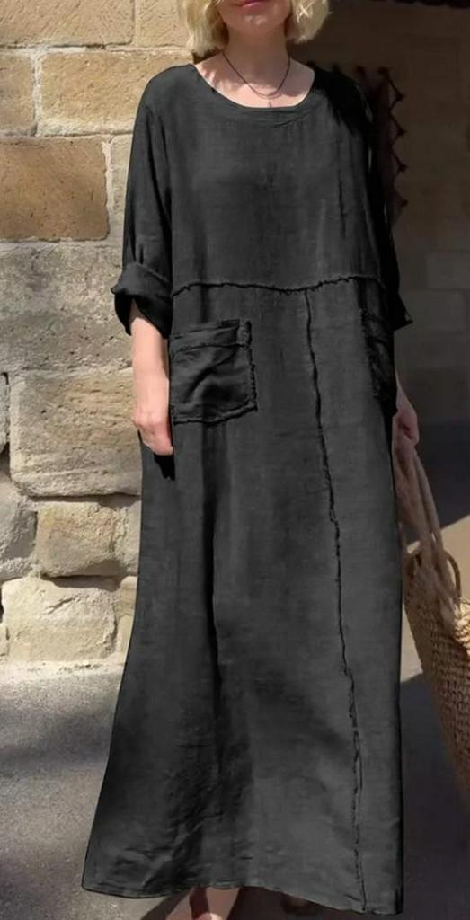 2024 Summer Women's Solid Color Cotton & Linen Dress with Pockets