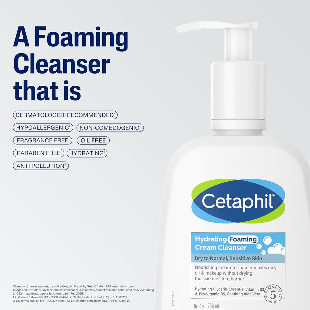 Cetaphil Hydrating Foaming Face Wash 236ml for Men Women Gentle Deep Clean Pollution Defense