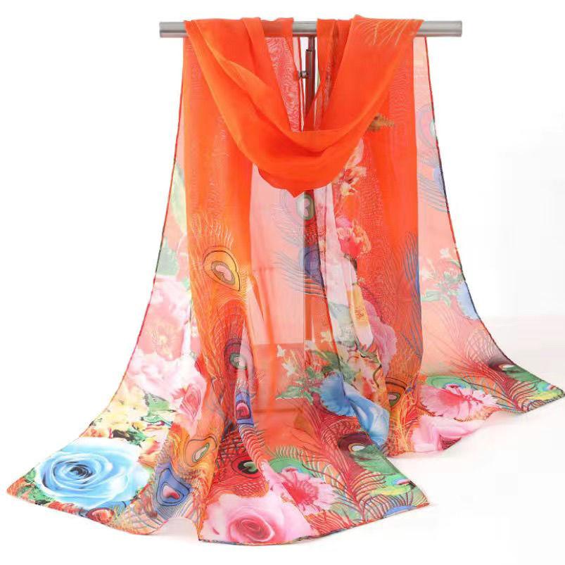 Silk Scarves, Women's Printed Chiffon Summer Shawls, Sun Protection Decorations for Beaches