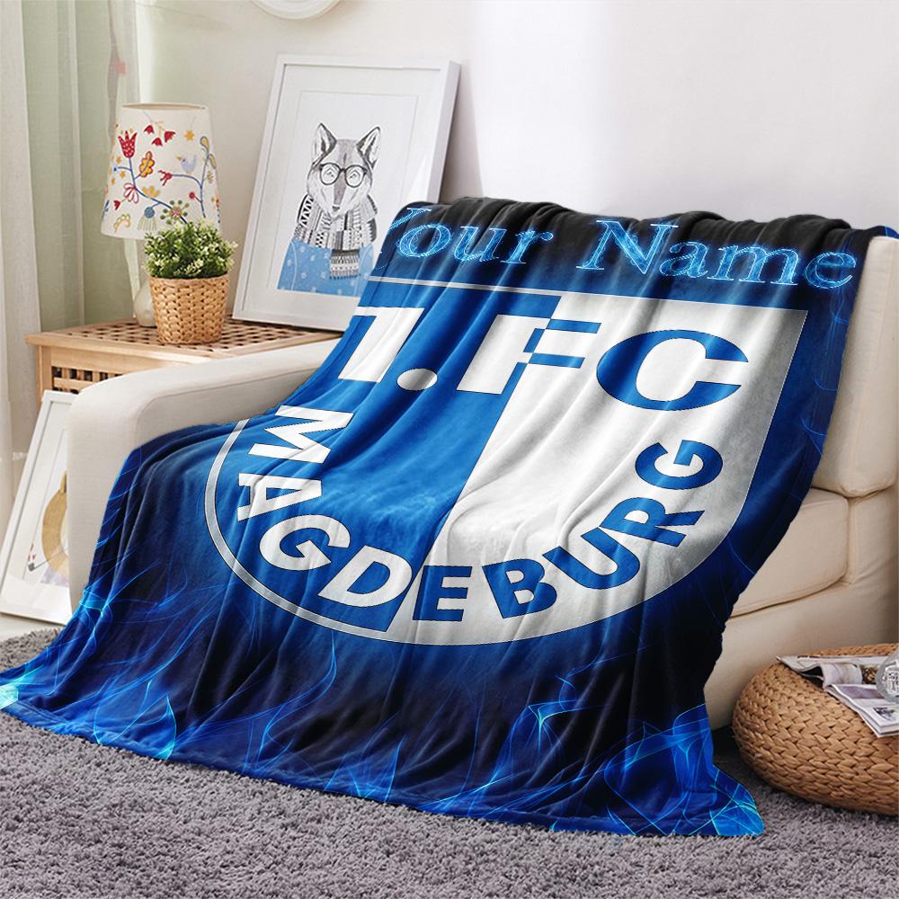1PC Custom Name 1. FC Magdeburg Flame Patterned Flannel Blanket Suitable For All Seasons for Home Decor Warmth and Comfort Gifts Holiday Present -HE2