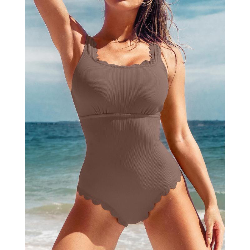 Women Sexy Solid Color High Waist Backless One Piece Lace Swimsuit