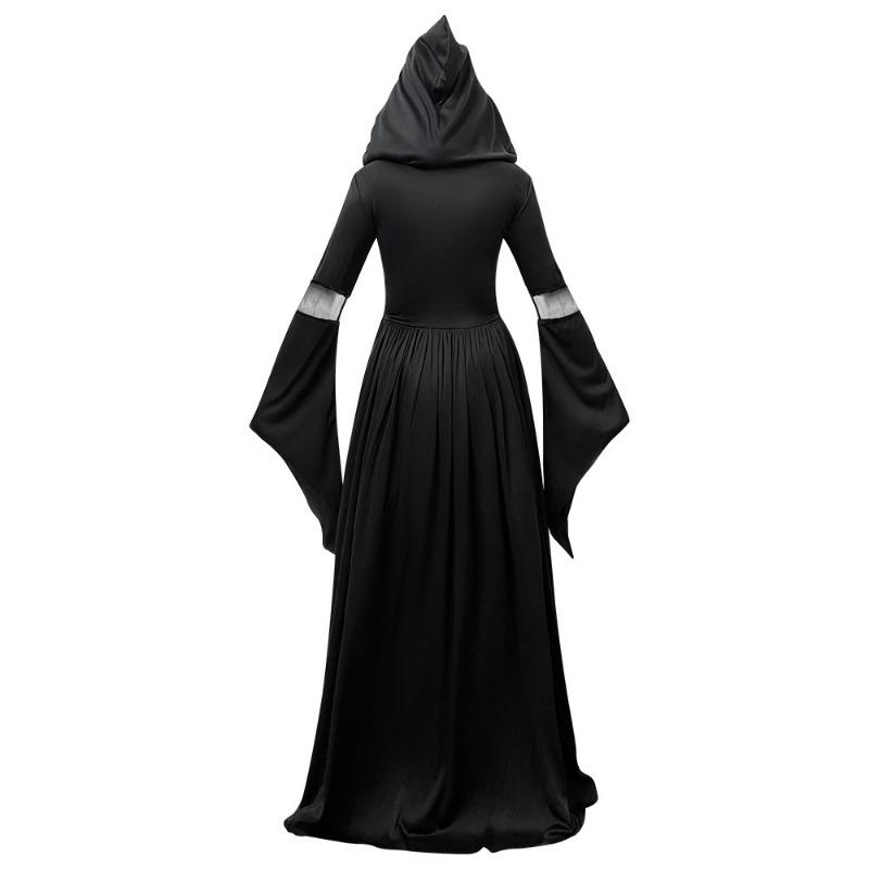Hooded Black Witch Dress Halloween Cosplay Stage Performance Costume For Women