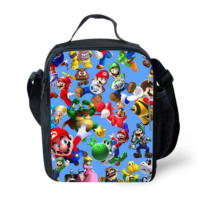 Super Mario Kids Insulated Lunch Bag Durable Oxford School Travel Picnic Bag