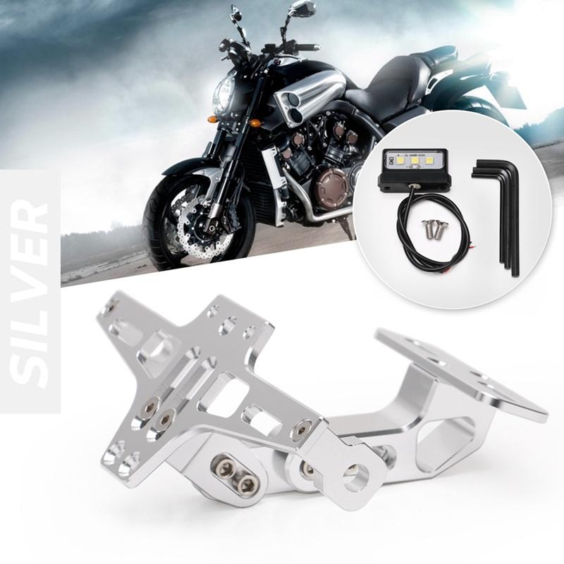 Motorcycle Adjustable CNC License Number Plate Holder Bracket + LED Light for Honda Kawasaki Yamaha KTM Suzuki Ducati
