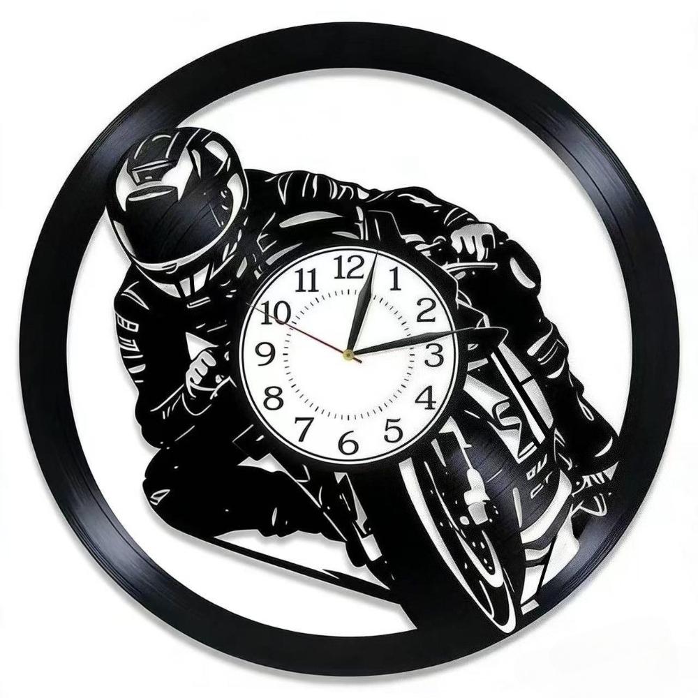 Motorcycle Rider Extreme Turning Sport Vinyl Record Wall Clock Motorcycle Rider Home Decoration Creative Rider Gift Wall Watch