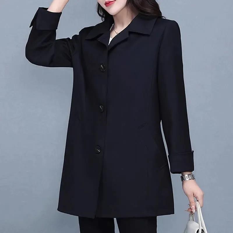 Women's Spring and Autumn Simple Commuter Middle-aged Jacket Casual Windbreaker Plus Size Outerwear