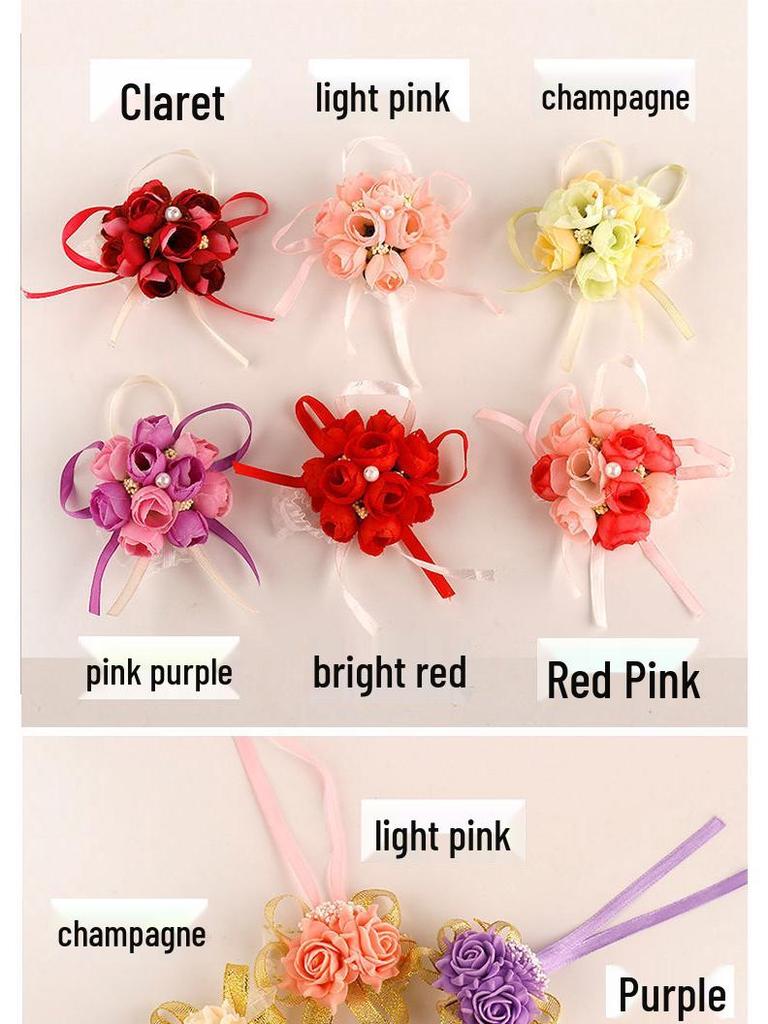 Koreanischer Stil Brautjungfern-Handgelenk-Corsage & Boutonniere – Schlichter Handblumenschmuck für Hochzeitsfeier