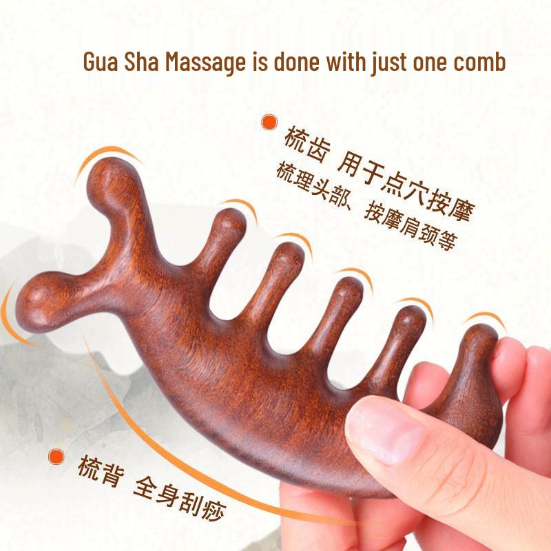 Haishi Hainuo Golden Sandalwood Wide Tooth Meridian Massage Comb with Acupoint Gua Sha